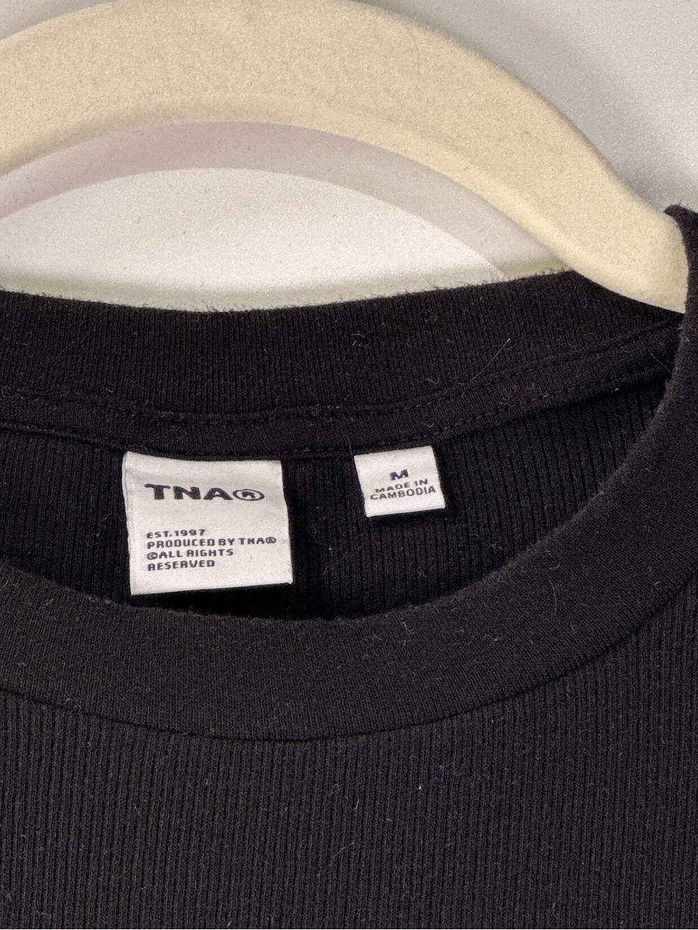 TNA Ribbed Crewneck Short Sleeve Crop Top Cotton Elastane Black M - Picture 4 of 6